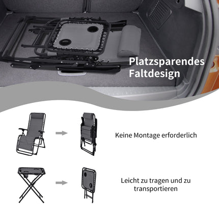 Folding Reclining Patio Chair Set, 2 Chairs and Table