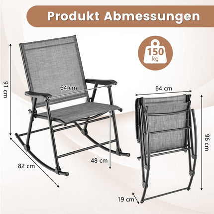 Folding Rocking Chairs Set of 2, Breathable Fabric, Metal Frame