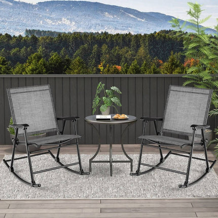 Folding Rocking Chairs Set of 2, Breathable Fabric, Metal Frame