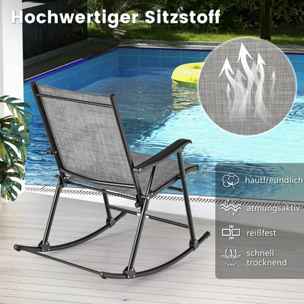 Folding Rocking Chairs Set of 2, Breathable Fabric, Metal Frame