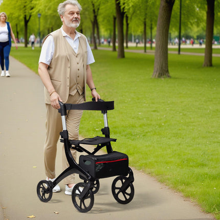Folding Rollator Walker with Seat, 4-Wheel, 300 Lb Capacity