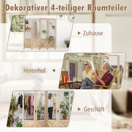 Folding Room Divider, 151x144 cm, 4-Panel Wood Screen