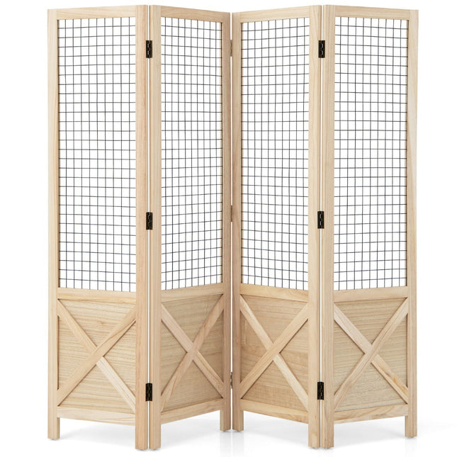 Folding Room Divider, 151x144 cm, 4-Panel Wood Screen