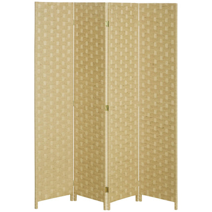 Folding Room Divider, Brown Wood Frame, 4 Panels