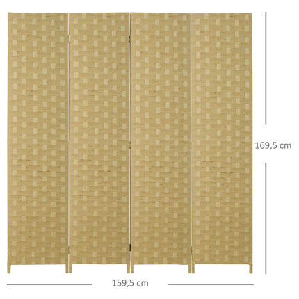 Folding Room Divider, Brown Wood Frame, 4 Panels