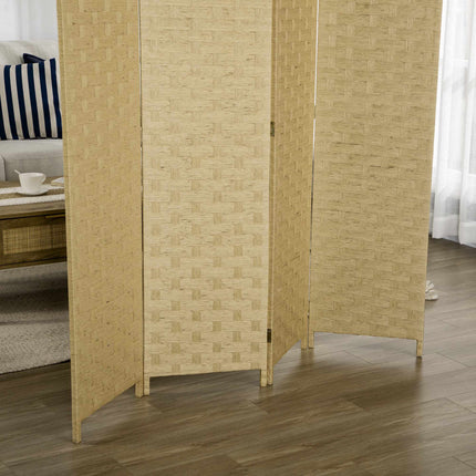 Folding Room Divider, Brown Wood Frame, 4 Panels