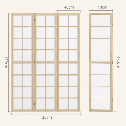 Folding Room Divider Privacy Screen, Pine Wood, 120x170 cm