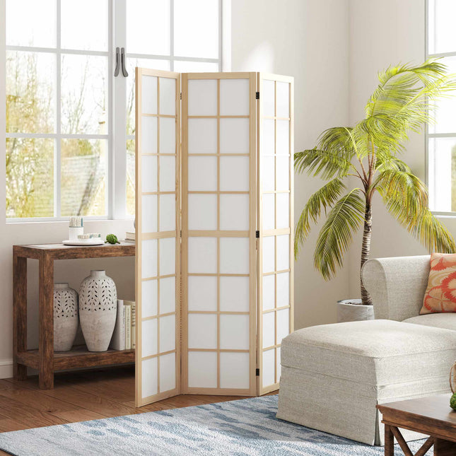Folding Room Divider Privacy Screen, Pine Wood, 120x170 cm
