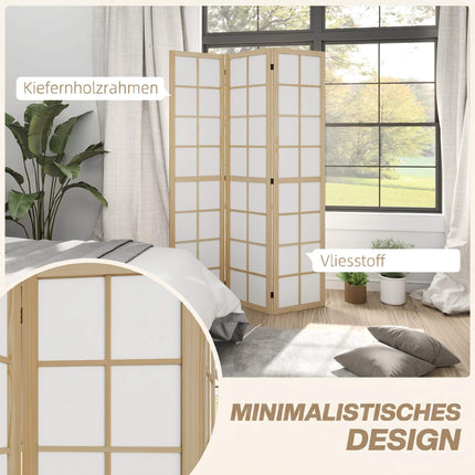 Folding Room Divider Privacy Screen, Pine Wood, 120x170 cm