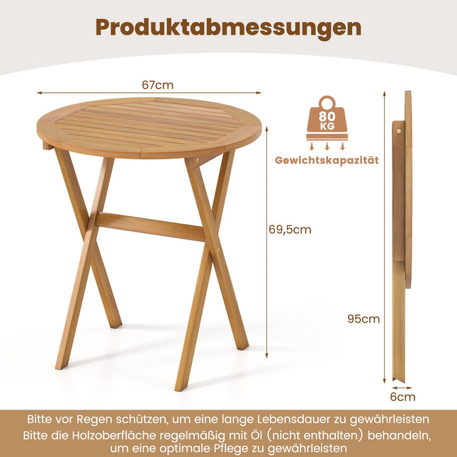 Folding Round Acacia Wood Garden Table, 67 cm Diameter