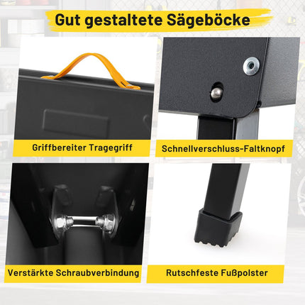 Folding Sawhorse Set, 500KG Capacity, Metal Frame