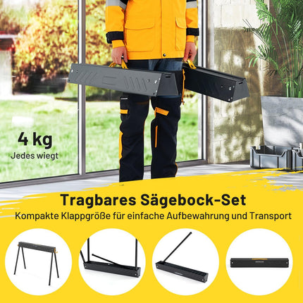 Folding Sawhorse Set, 500KG Capacity, Metal Frame