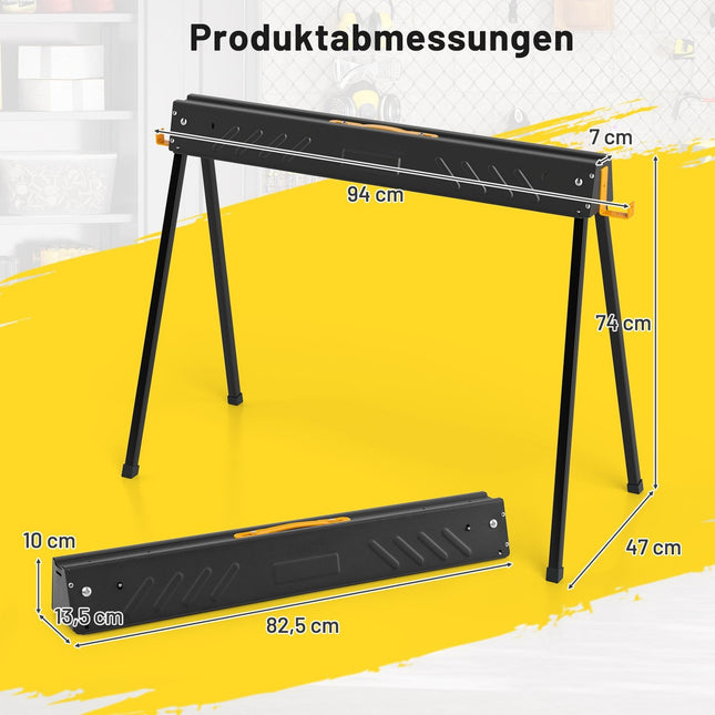Folding Sawhorse Set, 500KG Capacity, Metal Frame