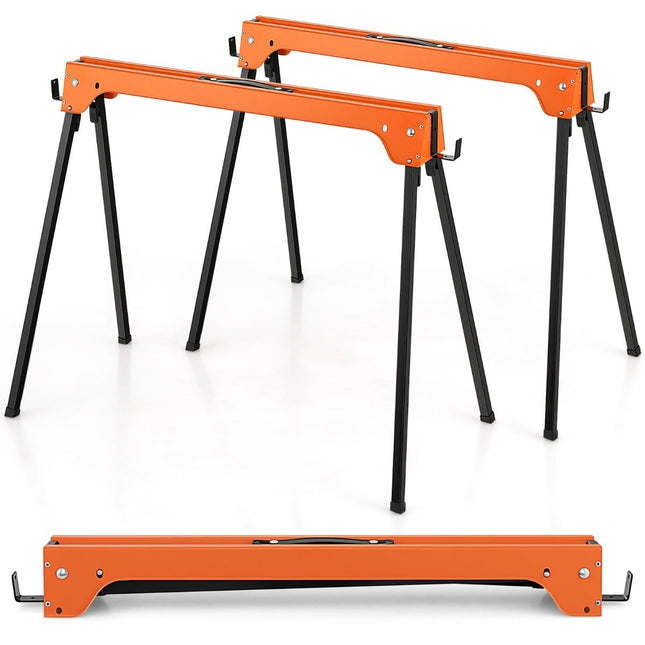 Folding Sawhorse Set, Metal Frame, 600kg Capacity, Orange
