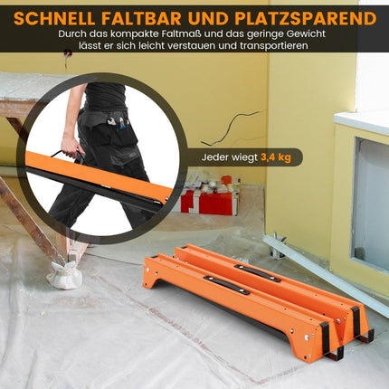 Folding Sawhorse Set, Metal Frame, 600kg Capacity, Orange