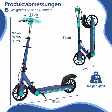 Folding Scooter with LED Wheels, Adjustable Height, Green