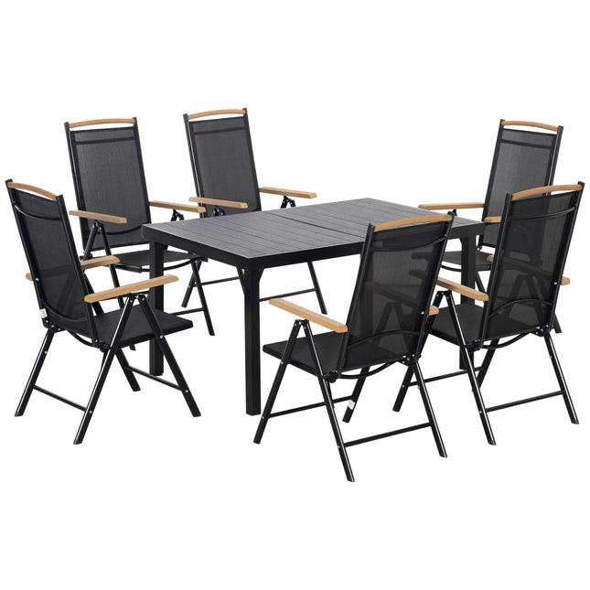 6-person folding garden furniture set, aluminum mesh, black