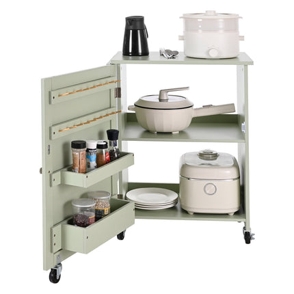 Folding Sewing Table With Wheels, Storage Shelf, Light Green