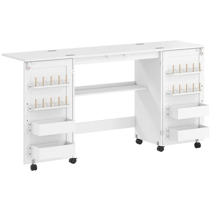 Folding Sewing Table with Storage, White – Magnetic Doors