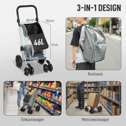Folding Shopping Cart, 46L Bag, Cooler, Adjustable Handle