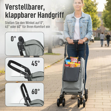 Folding Shopping Cart, 46L Bag, Cooler, Adjustable Handle