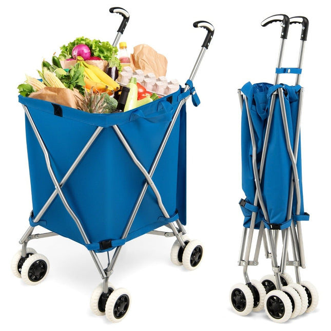 Folding Shopping Cart with Wheels, 90L Capacity, Blue