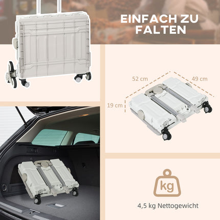 Folding shopping trolley, telescopic handle, stair climbing, 80 kg capacity, white