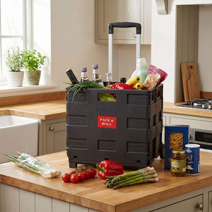 Folding Shopping Trolley with Telescopic Handle, Black