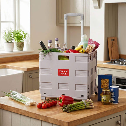 Folding Shopping Trolley with Telescopic Handle, Light Grey
