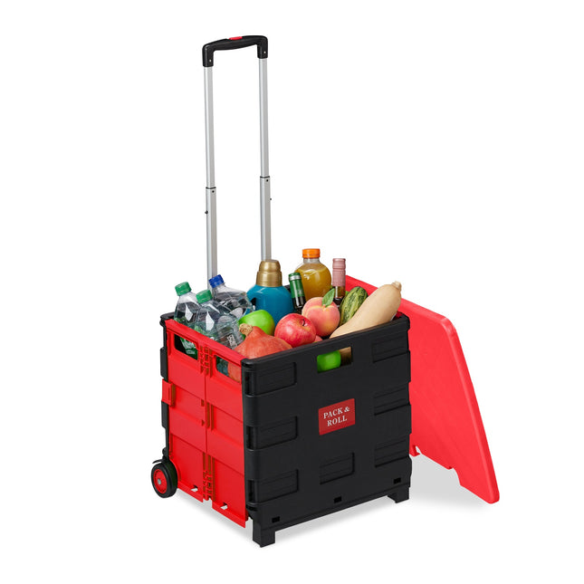 Folding Shopping Trolley with Wheels, 35kg Capacity