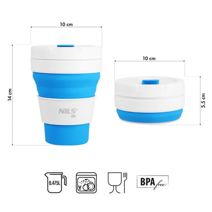 Folding Silicone Cup, 475ml, Blue