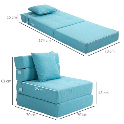 Folding sofa bed Chair, 2-in-1 guest bed with pillows, blue