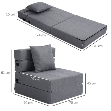 Sofa bed chair - 2-in-1, dark grey, 100 kg capacity