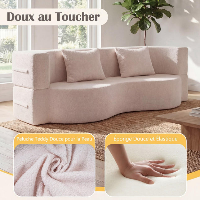 Opklapbare slaapbank 192,5 cm, teddyfleece, 2 kussens