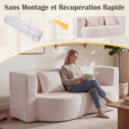 Folding Sofa Bed 192.5 cm, Teddy Fleece, 2 Cushions
