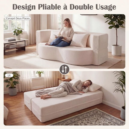 Folding Sofa Bed 192.5 cm, Teddy Fleece, 2 Cushions