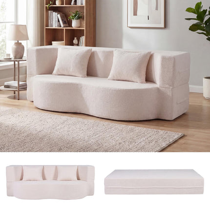 Folding Sofa Bed 192.5 cm, Teddy Fleece, 2 Cushions