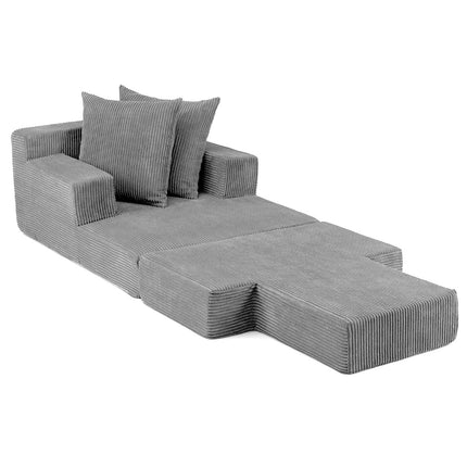 Folding Sofa Bed, Convertible Sleeper Chair, Grey, 2 Pillows
