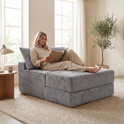 Folding Sofa Bed, Convertible Sleeper Chair, Grey, 2 Pillows