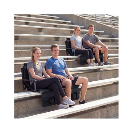 Folding Stadium Seat with Backrest and Armrests, Black, Shoulder Strap