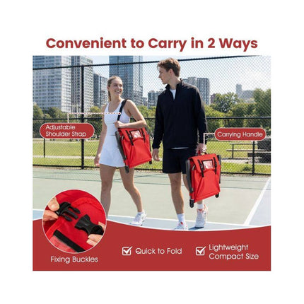 Folding Stadium Seat with Backrest and Armrests, Red, Drink Holder