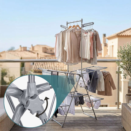 Folding Stainless Steel Clothes Drying Rack with Rail