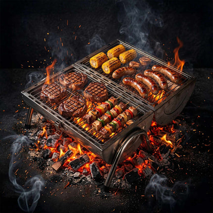 Folding Stainless Steel Tabletop Grill with 2 Grates