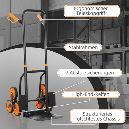 Folding Stair Climbing Hand Truck, Steel Frame, 120kg Capacity