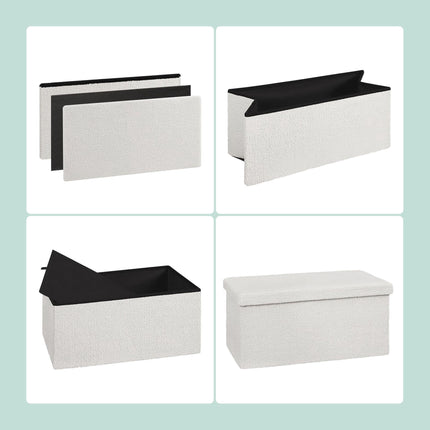Folding Storage Bench, Teddy Fabric, Seats 2