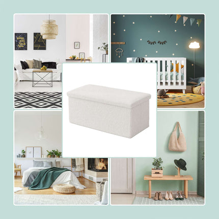 Folding Storage Bench, Teddy Fabric, Seats 2
