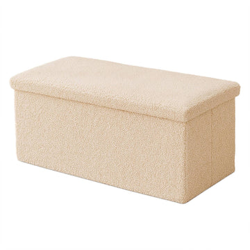 Folding Storage Bench with Teddy Fabric, 2-Seater