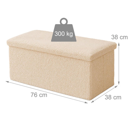Folding Storage Bench with Teddy Fabric, 2-Seater