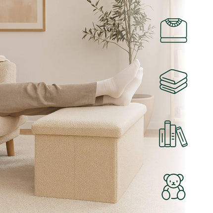 Folding Storage Bench with Teddy Fabric, 2-Seater