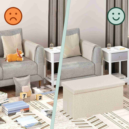 Folding Storage Bench with Teddy Fabric, 2-Seater